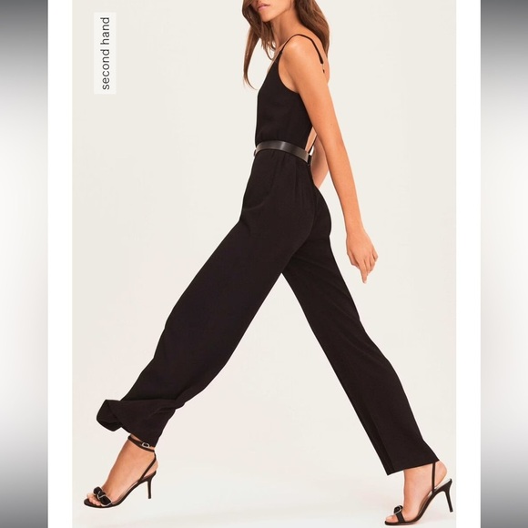ba&sh Pants - ba&sh • NWT Fasme Jumpsuit • Black Flowy Wide Leg Deep Open Back • XS